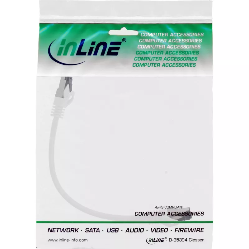 InLine Patch vads, S/FTP (PiMf), Cat.8.1, 2000MHz, bezhalogēna, balts, 0.25m
