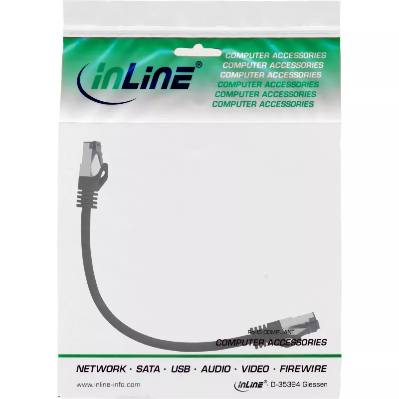 InLine komutācijas kabelis S/FTP PiMF Cat.8.1 halogen free 2000MHz melns, 0.25m