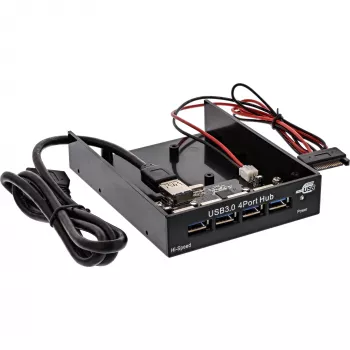 InLine 4-portu USB 3.0 paneļa centrmezgls 3,5 collu diskešu nodalījumam, melns