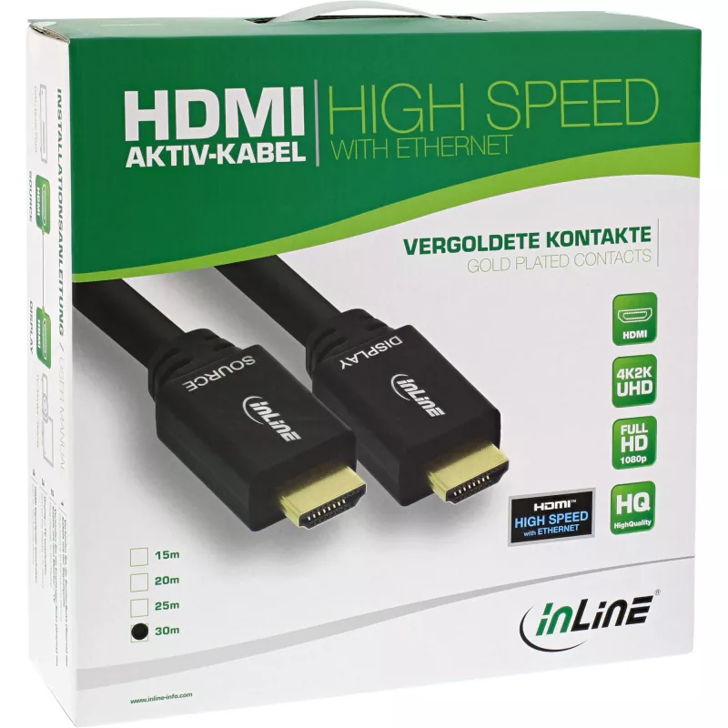 InLine ātrdarbīgs HDMI kabelis ar Ethernet, aktīvs, vīr.-vīr., melns, zeltīti kontakti, 40 m