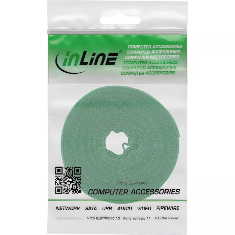Kabeļu saites ar āķa un cilpas stiprinājumu InLine Band 16 mm, 10 m, zaļa