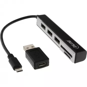 InLine USB OTG karšu lasītājs & 3 portu USB 2.0 centrmezgls SDXC un microSD + adapterim