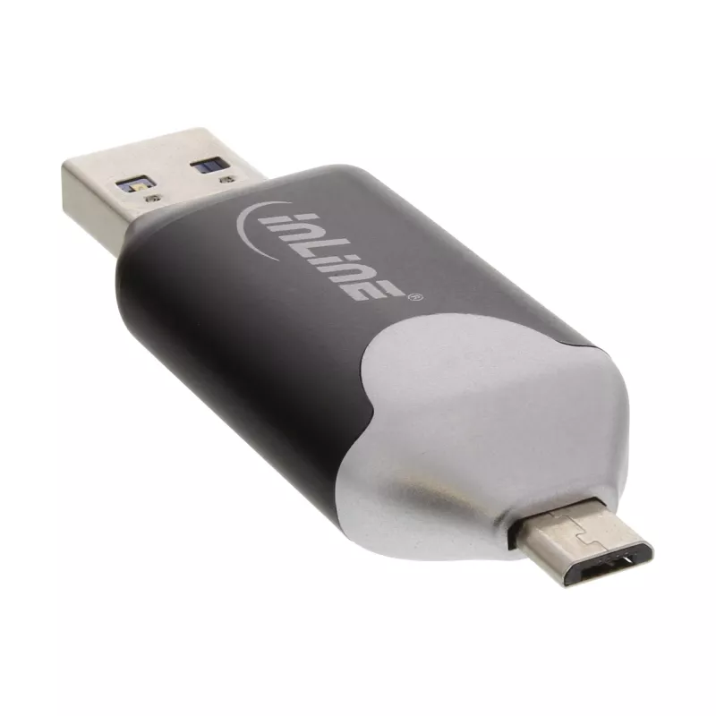 InLine USB3.0 Dual Cardreader, USB A un Micro-USB 2.0 priekš SDXC un microSDXC