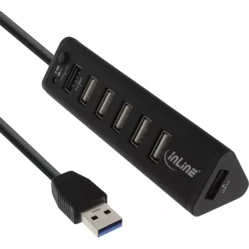 USB centrmezgls InLine Smart Hub 7 portu USB 3.0 un 2.0 ar ātrās uzlādes portu