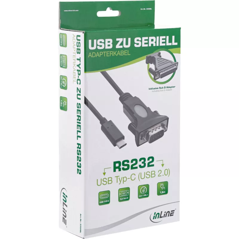 InLine USB-C uz seriālo adaptera kabelis, USB-C vīr. / DB9 vīr., 1,8 m