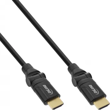 InLine High Speed HDMI rotējošs kabelis, ar Eth., AM/AM, melns, zeltīti kontakti, 0,5 m