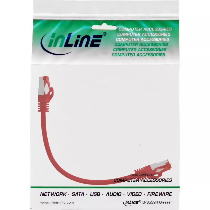 InLine komutācijas kabelis S/FTP PiMF Cat.6 250MHz PVC varš sarkans 0.25m