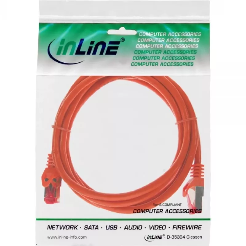 InLine komutācijas kabelis S/FTP PiMF Cat.6 250MHz PVC varš oranžs 0,3m