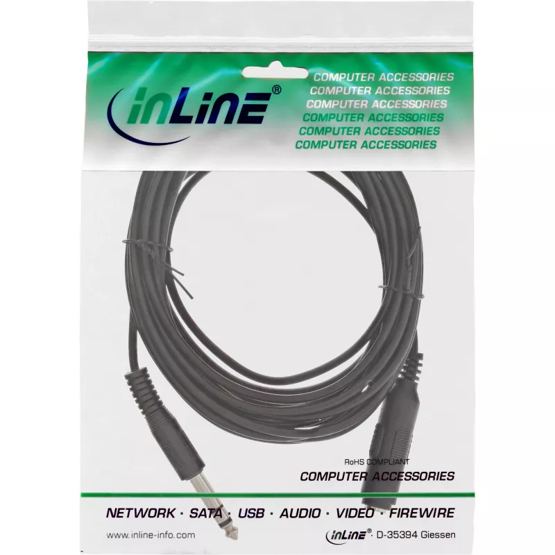 Jack pagarinājums 6.3mm stereo vīrišķais/sieviešu 5m InLine 99935A