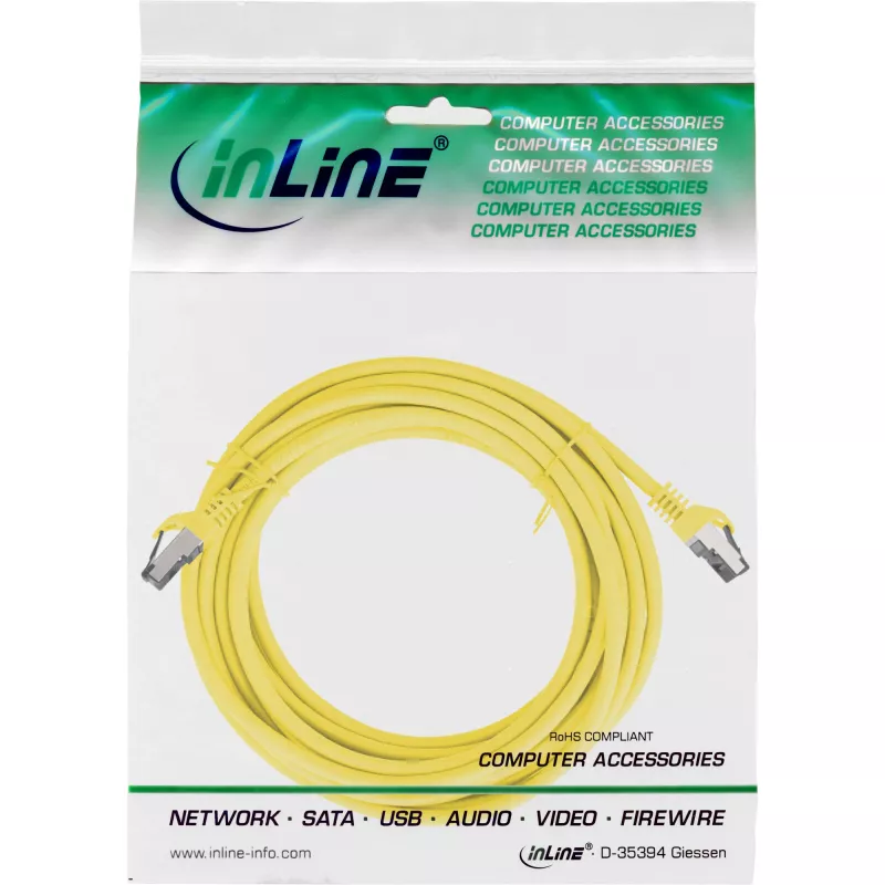 InLine komutācijas kabelis, S/FTP (PiMf), Cat.8.1, 2000MHz, bez halogēna, dzeltens, 15m