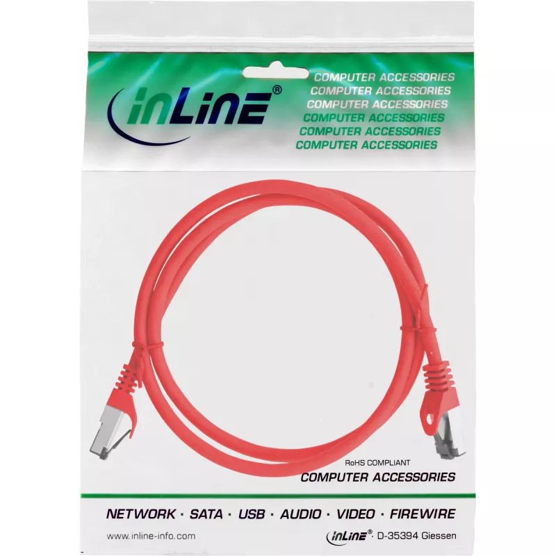 InLine savienojuma kabelis, S/FTP (PiMf), Cat.8.1, 2000MHz, bezhalogēna, sarkans, 2m