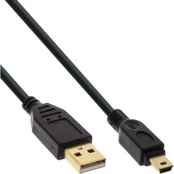 InLine USB 2.0 Mini kabelis, A tipa vīrišķais / mini-B spraudnis (5 kontaktu), melns/zelts, 0,5 m
