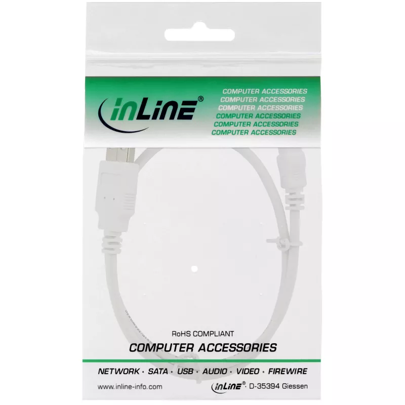 InLine USB 2.0 Mini kabelis, A tipa vīrišķais / mini-B spraudnis (5 kontaktu), balts, 1 m