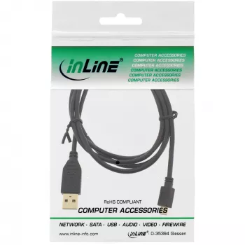 InLine Micro USB 2.0 kabelis, USB A spraudnis / Micro-B spraudnis, melns, 1,5 m