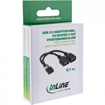 InLine USB 2.0 adaptera kabelis iekšējais 2x USB A tipa ligzda / mātesplates pieslēgvieta