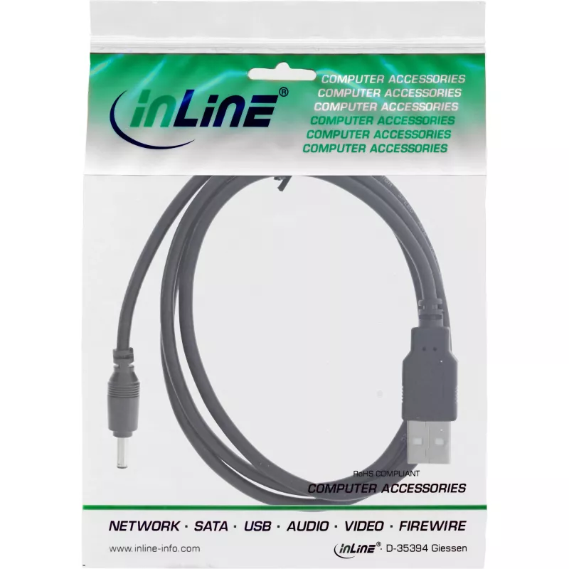 InLine adaptera kabelis, USB A spraudnis uz DC 5.5x2.10mm spraudni, melns, 1m