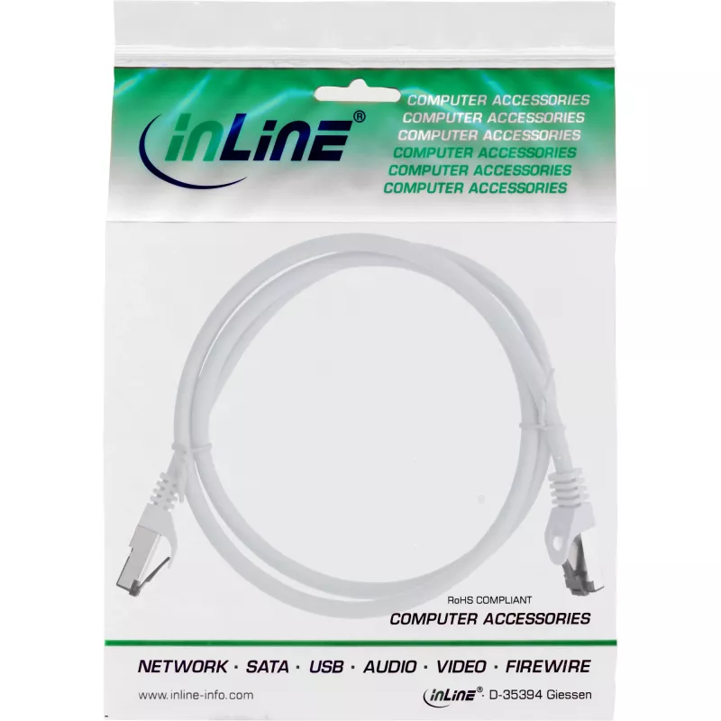 InLine ielāpu vads, S/FTP (PiMf), Cat.8.1, 2000 MHz, bezhalogēna, balts, 1 m