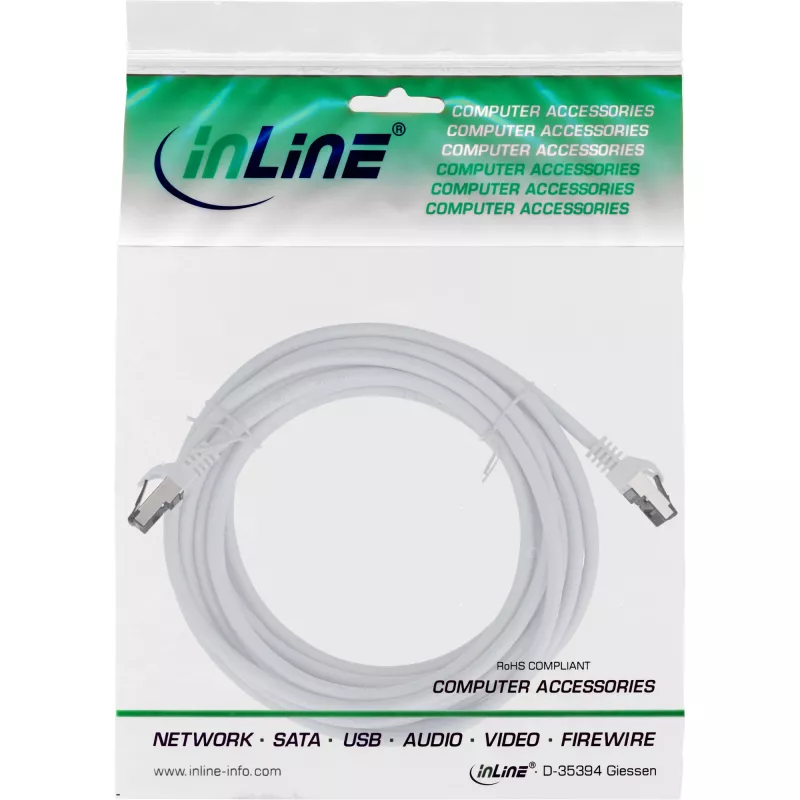 InLine komutācijas kabelis, S/FTP (PiMf), Cat.8.1, 2000 MHz, bez halogēna, balts, 15 m