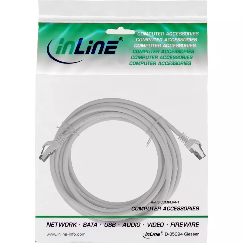 InLine komutācijas kabelis, S/FTP (PiMf), Cat.8.1, 2000MHz, bezhalogēna, pelēks, 5m