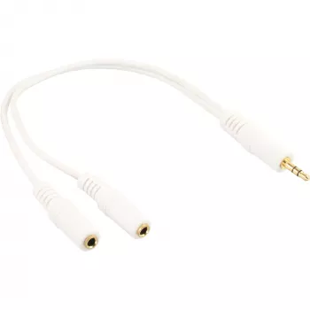 InLine stereo Y kabelis, 3,5 mm stereo vīr. uz divām 3,5 mm stereo ligzd., balts/zeltīts, 0,1 m