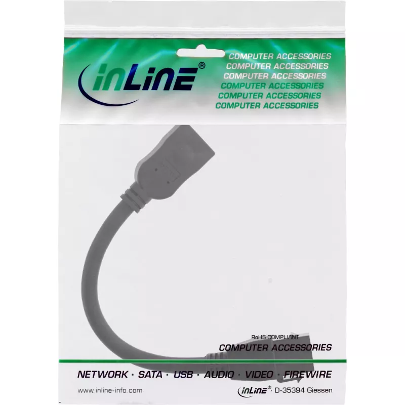 InLine HDMI Keystone adaptera kabelis 4K/60Hz, HDMI A sieviešu/sieviešu, melns, 0,2m