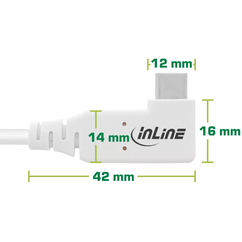 InLine USB4 kabelis, USB-C, viena puse leņķveida, PD 240W, 8K60Hz, TPE, balts, 2m