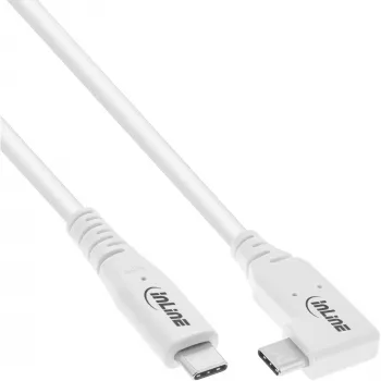 InLine USB4 kabelis, USB-C, viens gals leņķveida, PD 240W, 8K60Hz, TPE, balts, 0.5m