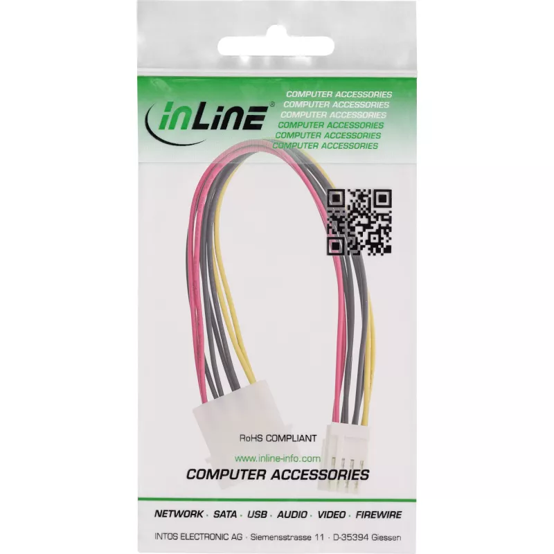 InLine iekšējais barošanas Y-kabelis, 1x 5,25 collu Molex / 2x 3,5 collu diskešu, 0,20 m