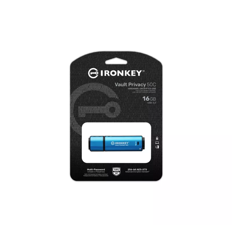 Kingston Technology IronKey 16GB USB-C Vault Privacy 50C AES-256 šifrēts, FIPS 197