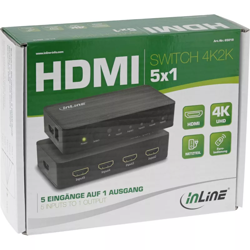 InLine HDMI slēdzis 5 portu 4K2K@60Hz HDCP 2.2 melns