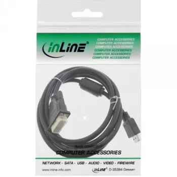 InLine HDMI-DVI kabelis, 19 kontaktu vīrišķais / 18+1 vīrišķais + ferīta drosels, melns, 1,8 m