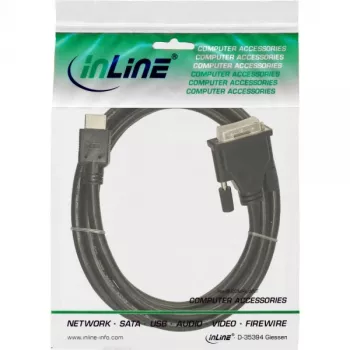 InLine HDMI-DVI kabelis 19 kontaktu vīrišķais / 18+1 vīrišķais + ferīta slāpētājs, melns, 5 m