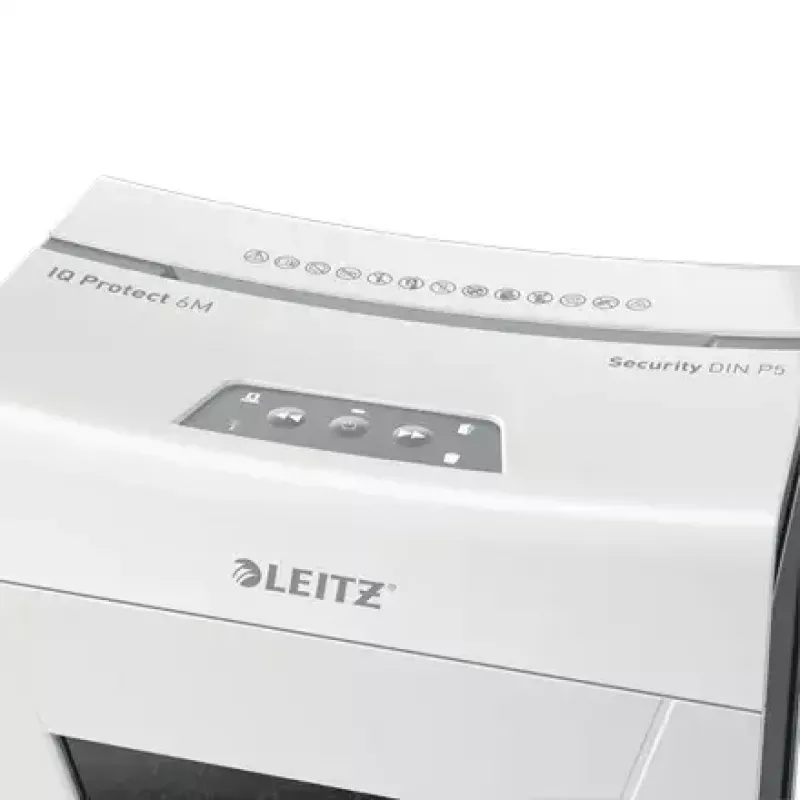 Papīra smalcinātājs LEITZ IQ Protect Premium 6M P5 — Mikrogriezums, 18 L, Skārienjutīga vadība, 351×204×355 mm