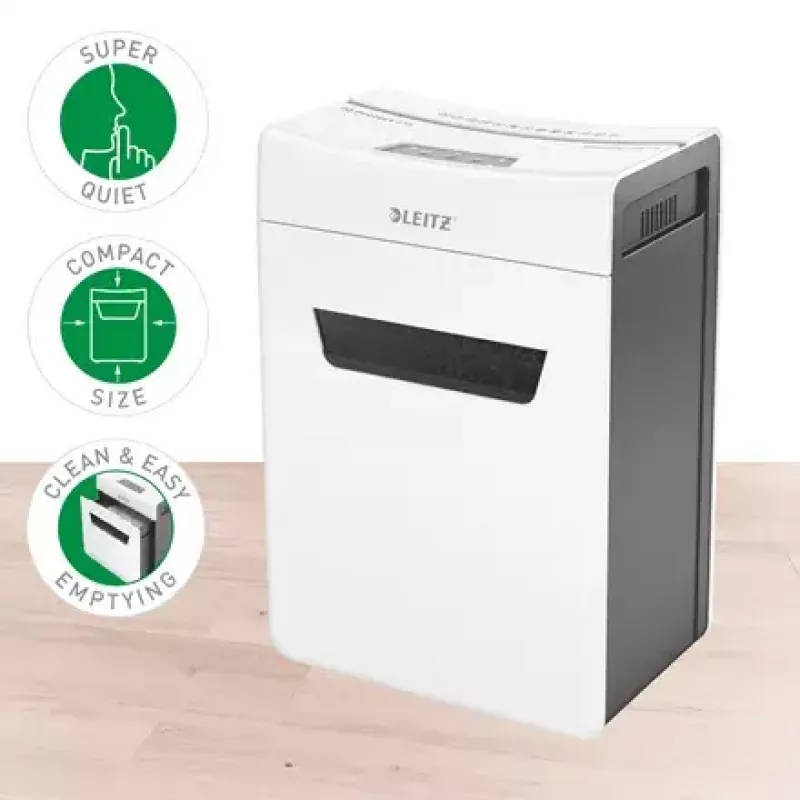 Papīra smalcinātājs LEITZ IQ Protect Premium 6M P5 — Mikrogriezums, 18 L, Skārienjutīga vadība, 351×204×355 mm