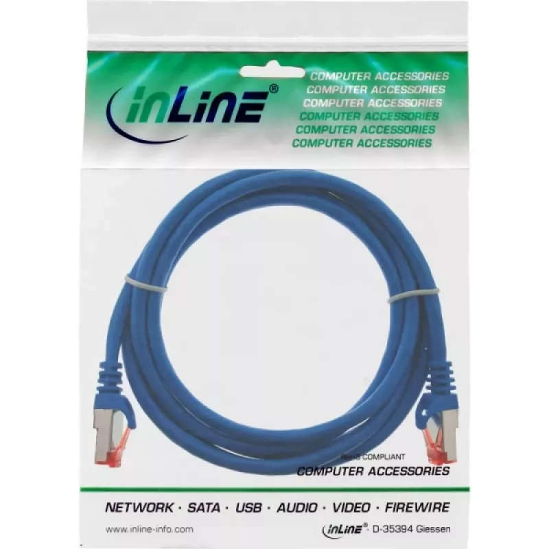 InLine komutācijas kabelis S/FTP PiMF Cat.6 250MHz PVC CCA zils 0,25m