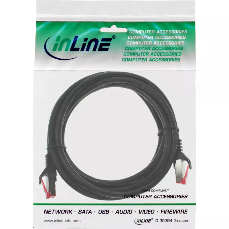 InLine komutācijas kabelis S/FTP PiMF Cat.6 250MHz PVC CCA melns 0,5m