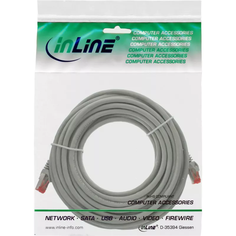 InLine komutācijas kabelis S/FTP PiMF Cat.6 250MHz PVC CCA pelēks 10m