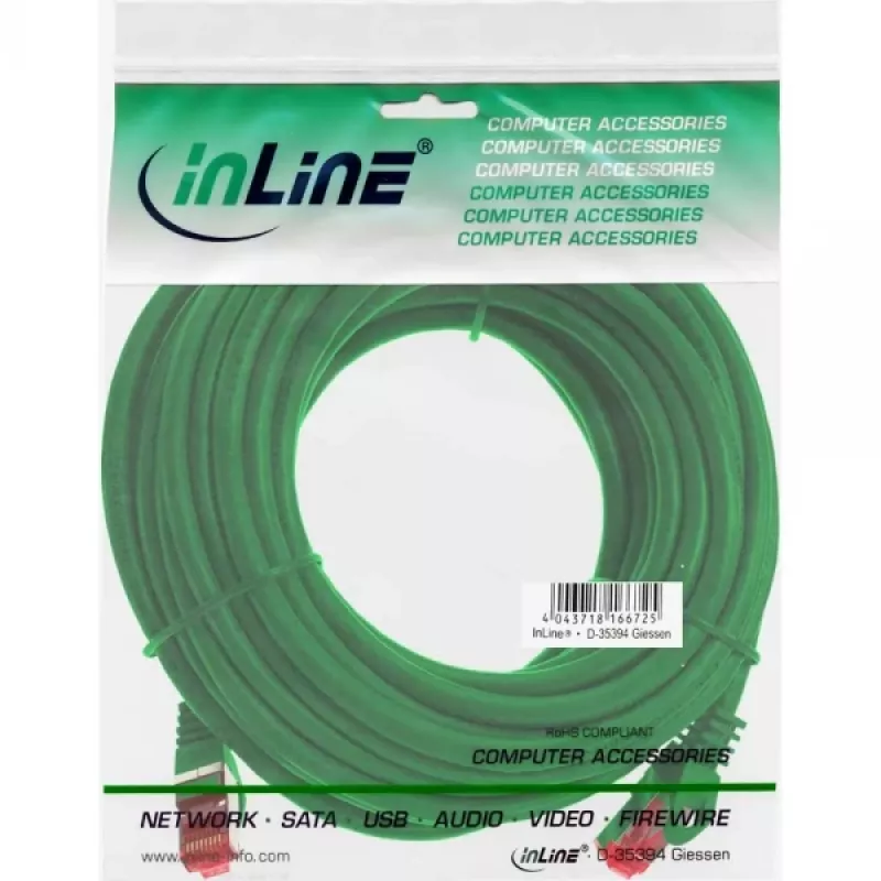 InLine komutācijas kabelis S/FTP PiMF Cat.6 250MHz PVC CCA zaļš 10m