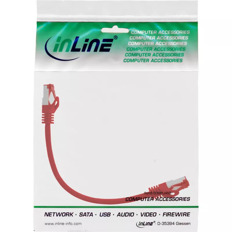 InLine komutācijas kabelis S/FTP PiMF Cat.6 250MHz PVC CCA sarkans 0.25m