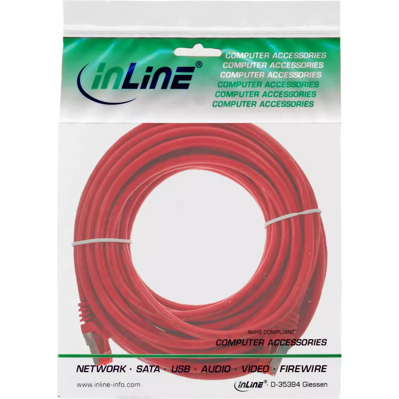 InLine komutācijas kabelis S/FTP PiMF Cat.6 250 MHz PVC CCA sarkans 7,5 m