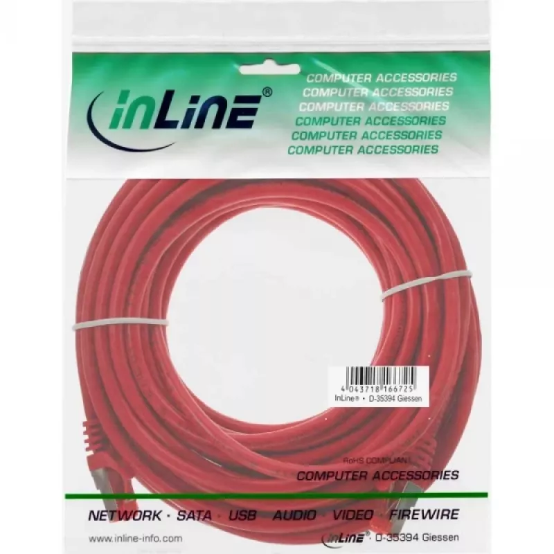 InLine komutācijas kabelis S/FTP PiMF Cat.6 250MHz PVC CCA sarkans 10m