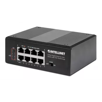 Industriālais slēdzis Intellinet 8 portu gigabitu Ethernet PoE+
