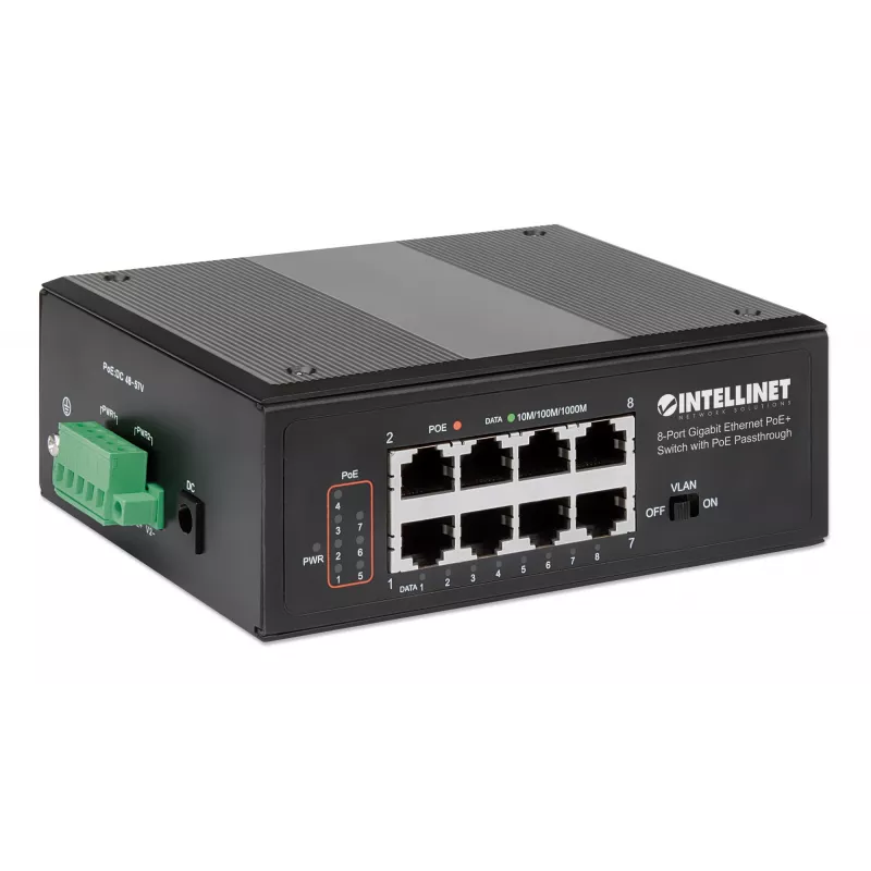 Industriālais slēdzis Intellinet 8 portu gigabitu Ethernet PoE+