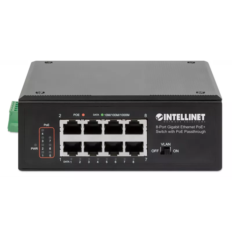 Industriālais slēdzis Intellinet 8 portu gigabitu Ethernet PoE+