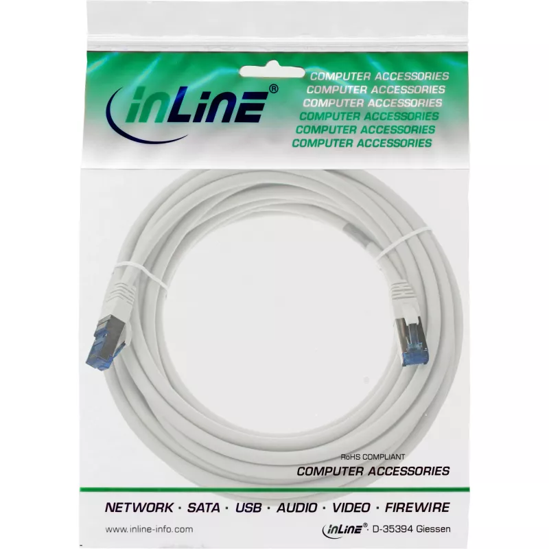 InLine komutācijas kabelis S/FTP PiMF Cat.6A bez halogēna 500 MHz balts 7.5 m