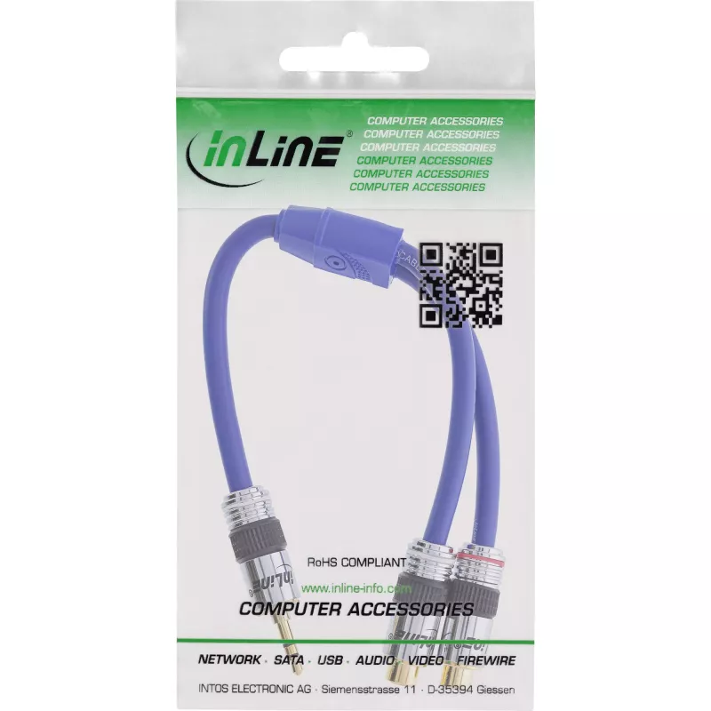 InLine Audio kabelis Premium 2x RCA ligzda / 3.5 mm spraudnis, zeltīti kontakti, 0,25 m