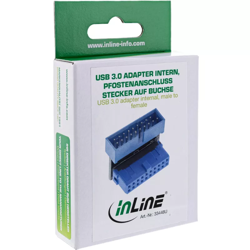 InLine USB 3.0 adapteris iekšējais, vīrišķais / sievišķais staba savienojums, leņķī uz leju