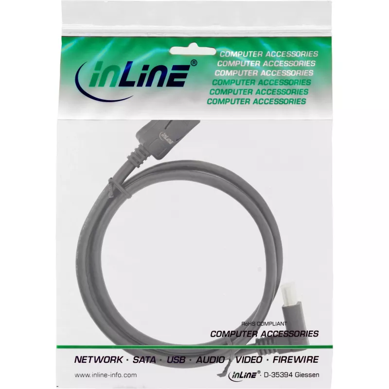 InLine DisplayPort 1.4 kabelis, 8K4K, uz leju vērsts leņķis, melns/zelta, 5m