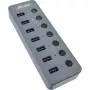 InLine USB 3.2 Gen.1 centrālmezgls, 7 porti, ar slēdzi, alumīnijs, pelēks, ar barošanas bloku