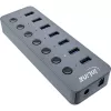 InLine USB 3.2 Gen.1 centrālmezgls, 7 porti, ar slēdzi, alumīnijs, pelēks, ar barošanas bloku